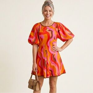 LaRoque Vibrant Juliette Cotton Short Dress Size Large Puff Sleeves